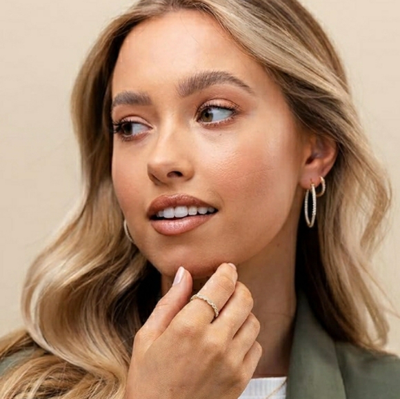 14K Gold Plated Cubic Zirconia Round Milgrain Eternity Ring - Picture 2 of 5